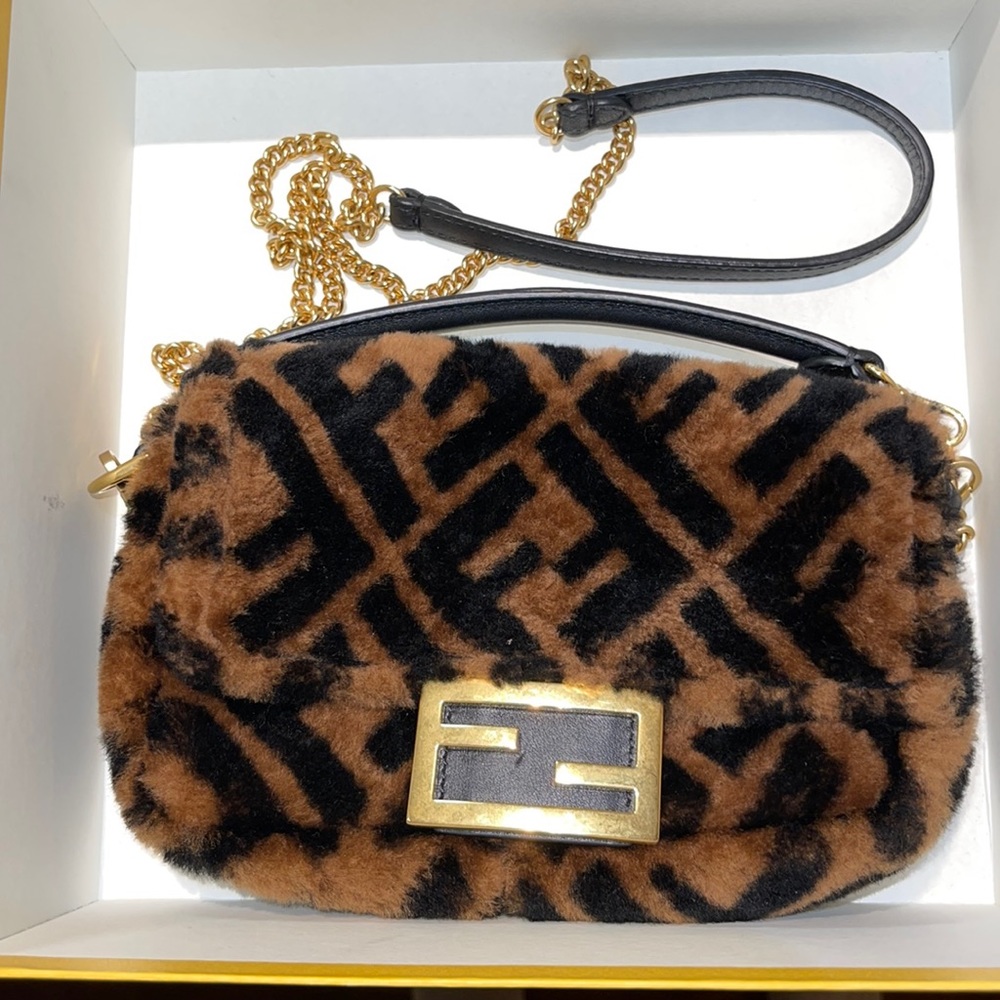 Fendi mini baguette lamb fur